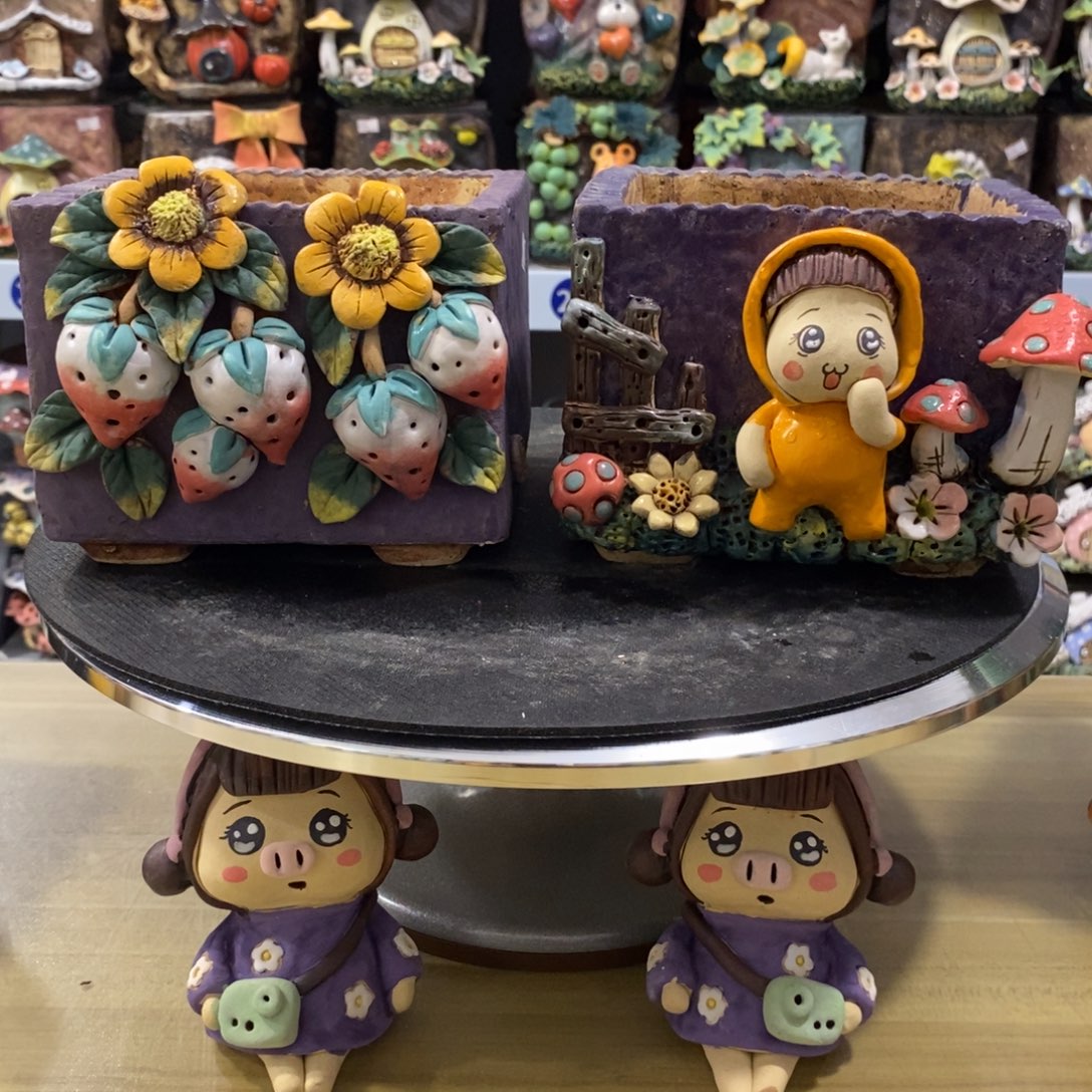 媛****白狐粗陶手捏花盆