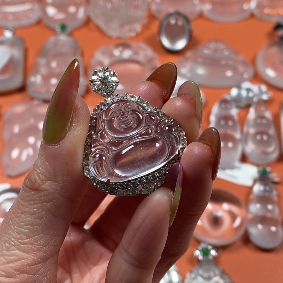 石英质玉银S925镶嵌颈饰黑钢佛公