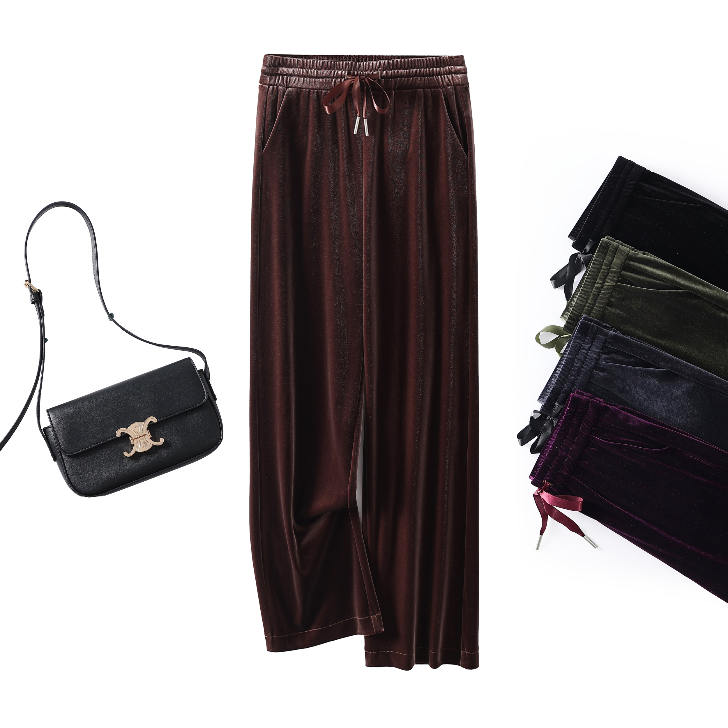 YUMO/遇茉春秋季厚款英国进口丝绒窄版直筒裤显瘦国风2121【W】