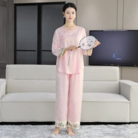 2025春夏女款冰凉宽松短袖长裤夏季睡衣休闲居家薄款家居服套装