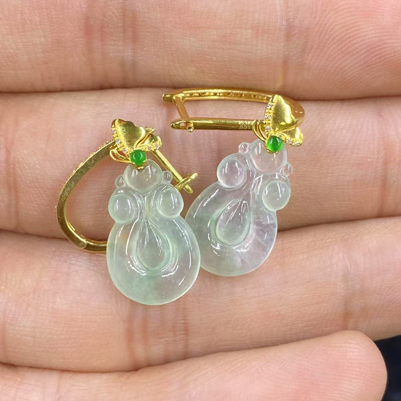 新春大集翡翠耳饰18k金镶嵌--耳坠5745 3