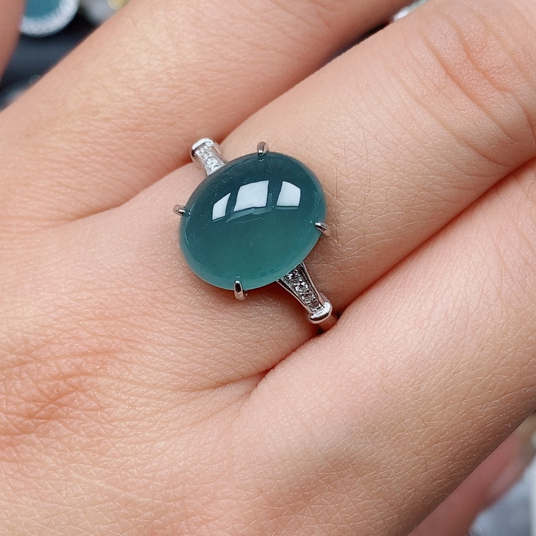 翡翠戒指银S925镶嵌戒指