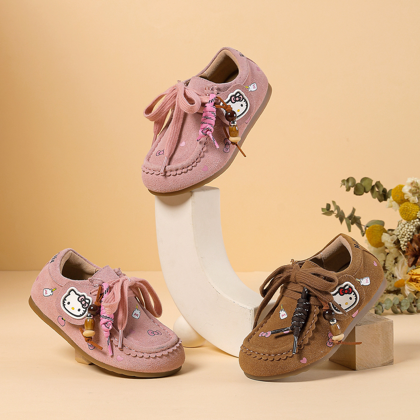 HELLO KITTY/凯蒂猫女童复古皮鞋休闲童鞋一脚蹬2025秋季户外穿搭