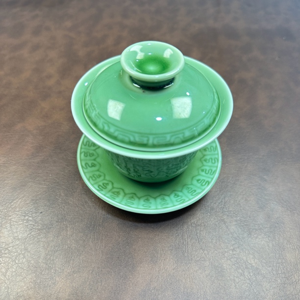 龙泉绿色青瓷三才盖碗功夫茶具家用办公泡茶杯