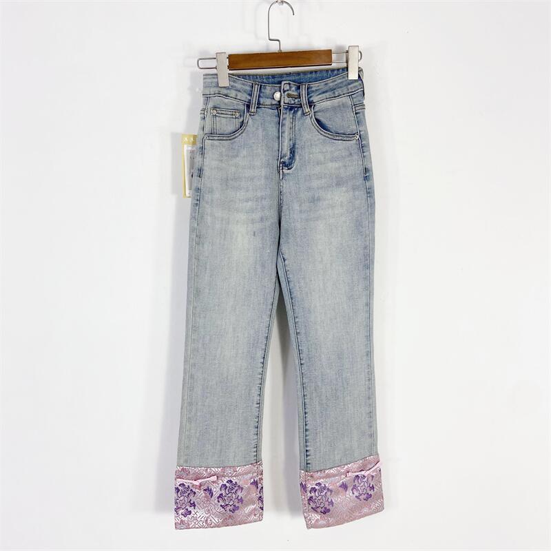 【77衣橱】EE4596高弹力国风九分牛仔裤【红人上新】