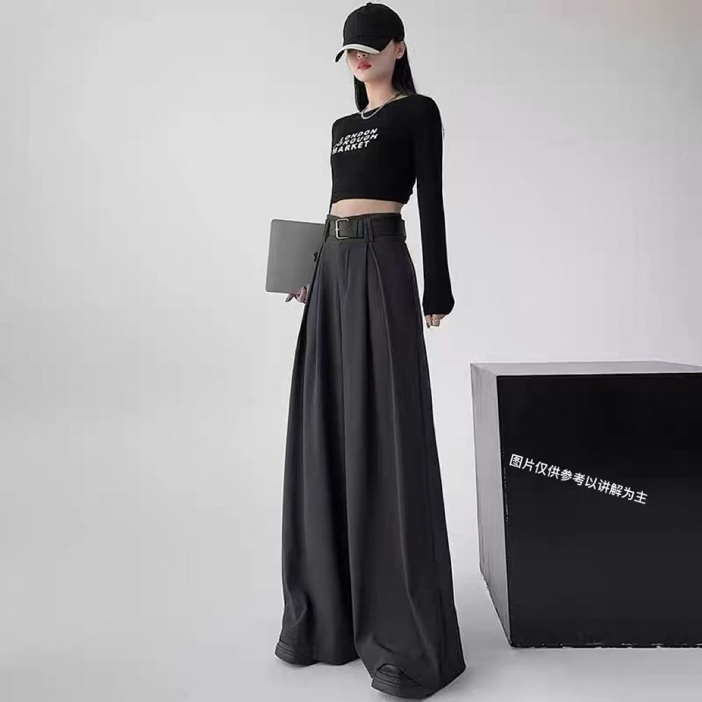 2025早秋季新款大码女装高腰显瘦百搭西服阔腿裤（送腰带）