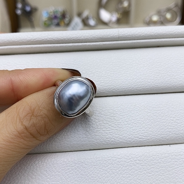 圆***圆海水珍珠戒圈银S925镶嵌