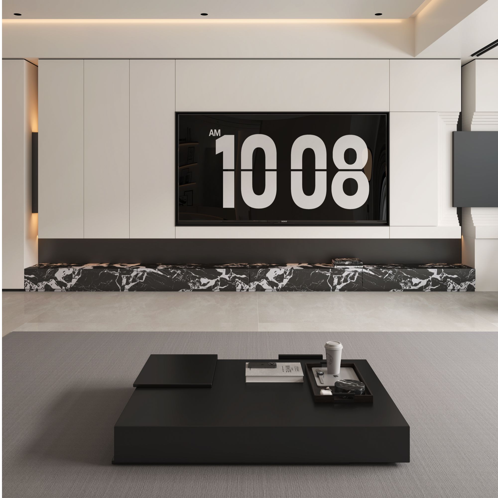 地柜宝格丽黑客厅电视柜全岩板电视柜客厅落地家用满墙简约电视柜