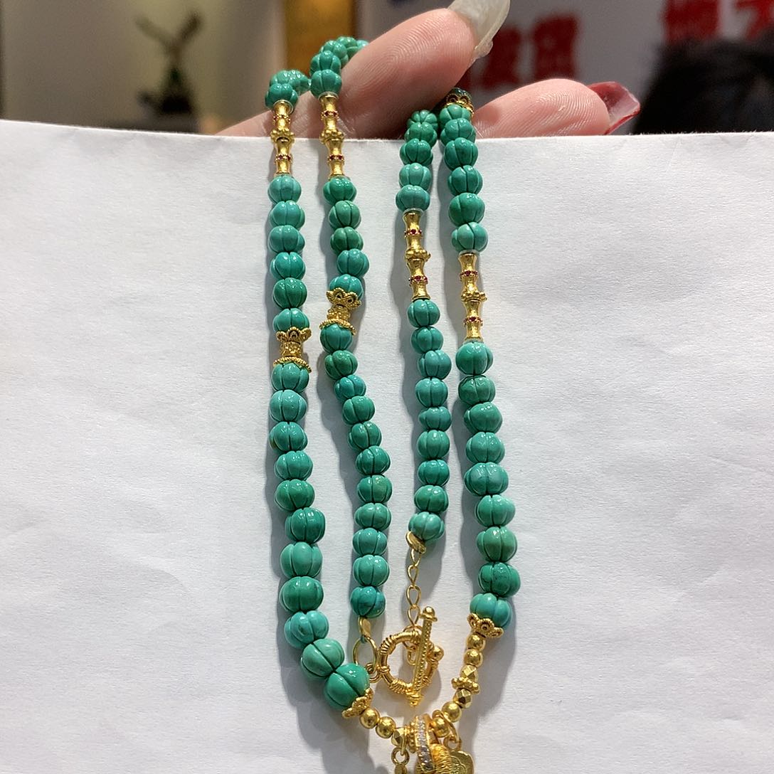 绿松石长链银S925镶嵌