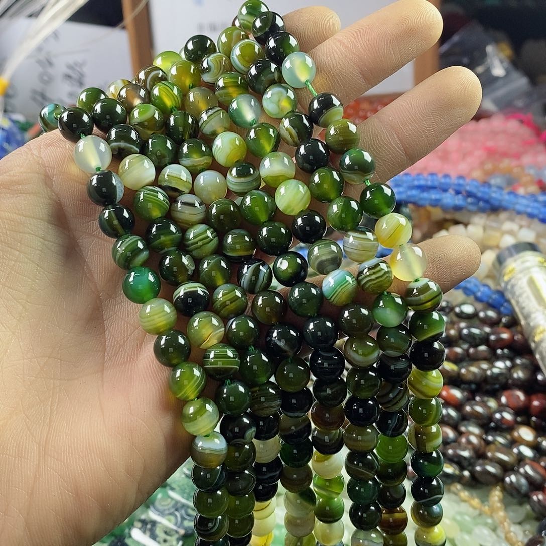 玛瑙/玉髓珠宝半成品合金一条天然8mm绿蚕丝玛瑙A320