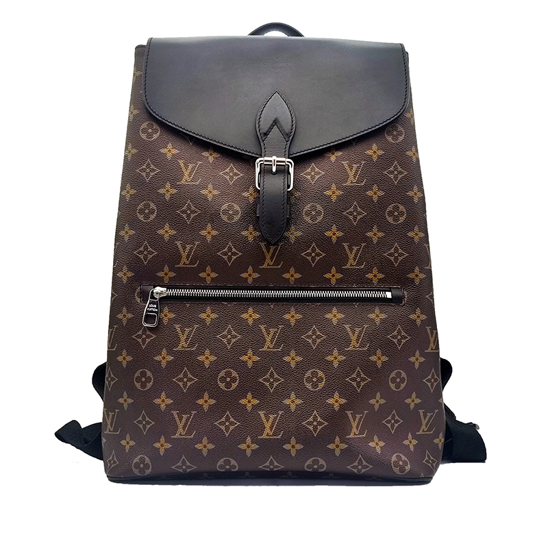 95新 LouisVuitton/路易威登 经典老花棕色拼黑皮男士双肩背包
