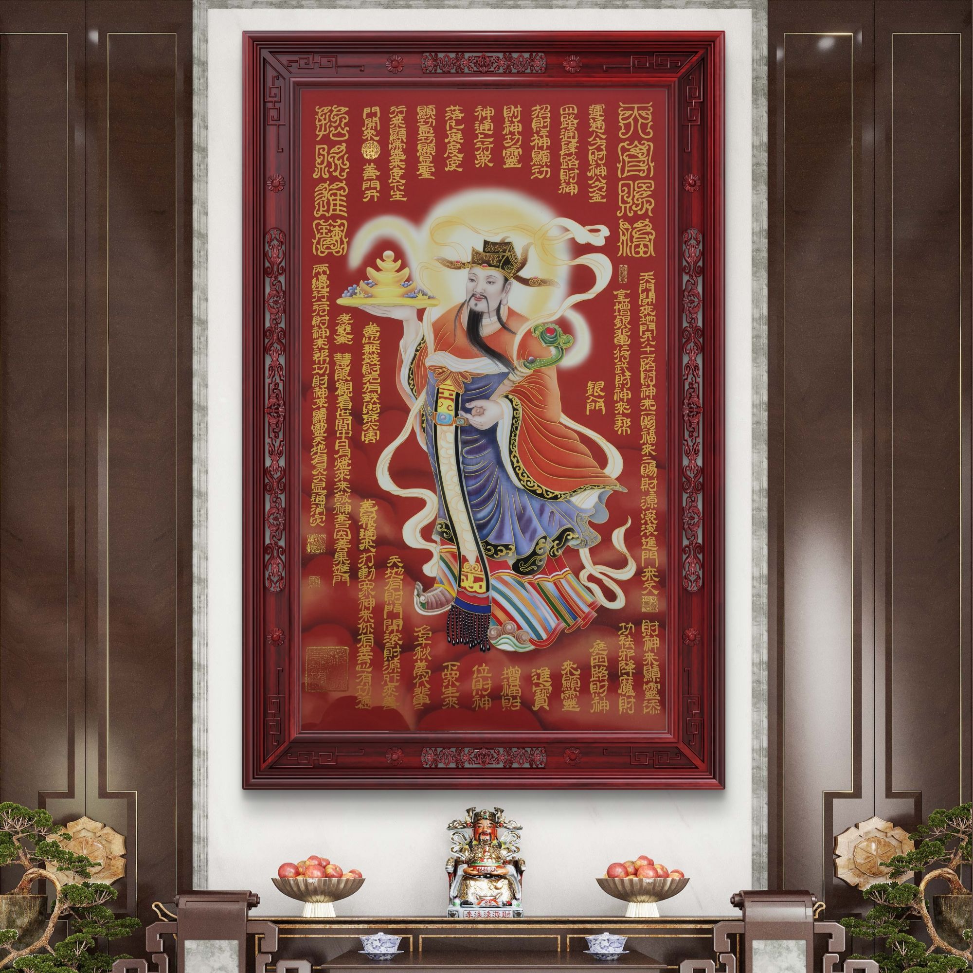 《招财进宝》杭州锦丝绫布软装裱