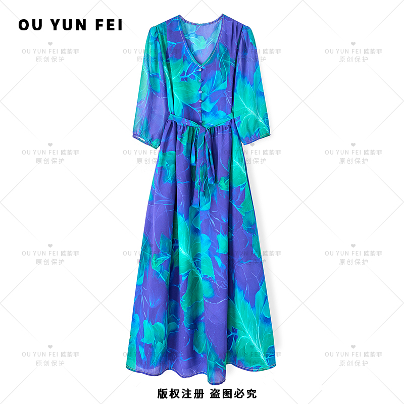 【沉鱼落雁】高级感连衣裙新款气质显瘦穿搭时尚洋气印花长裙AP1027