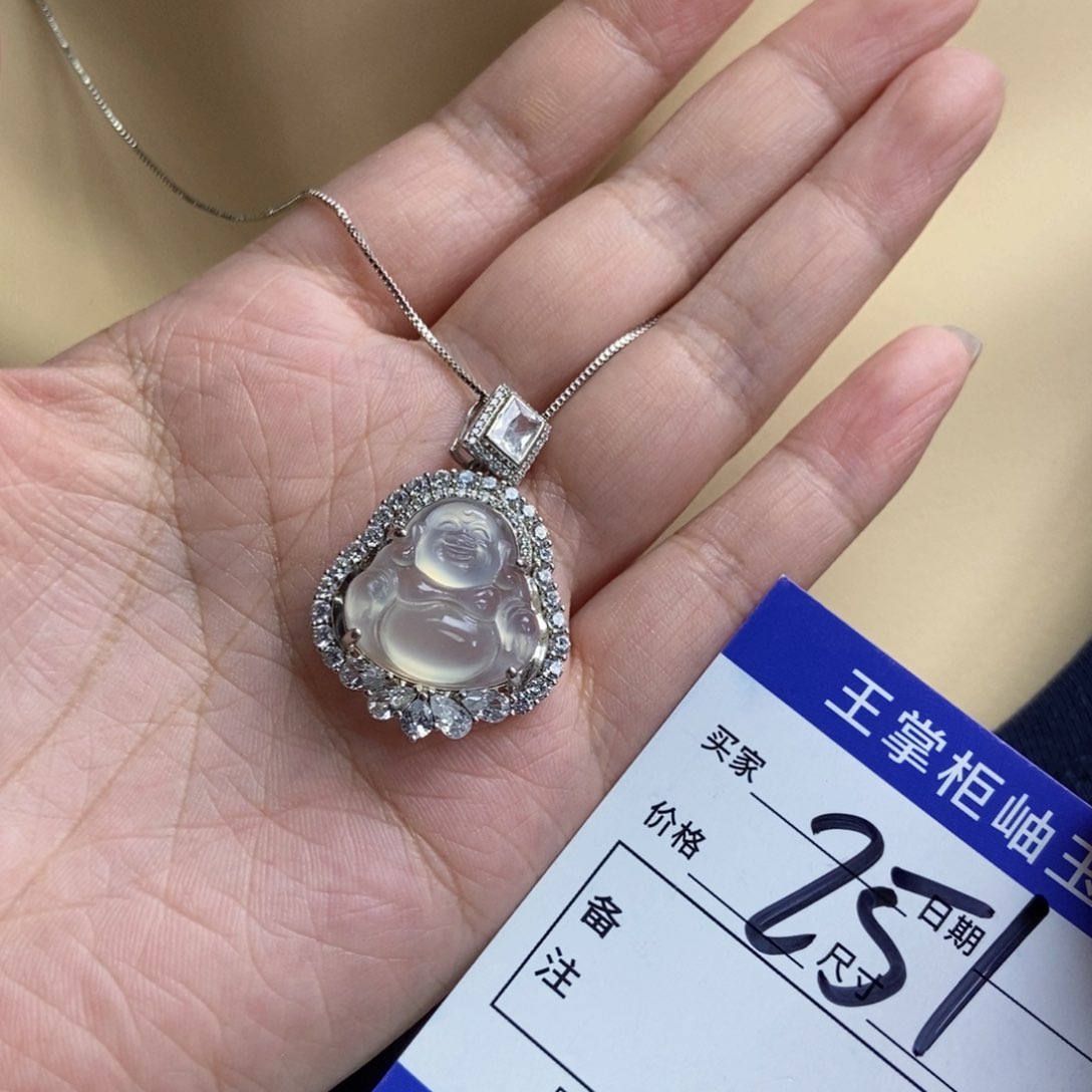 岫玉银S925镶嵌吊坠吊坠