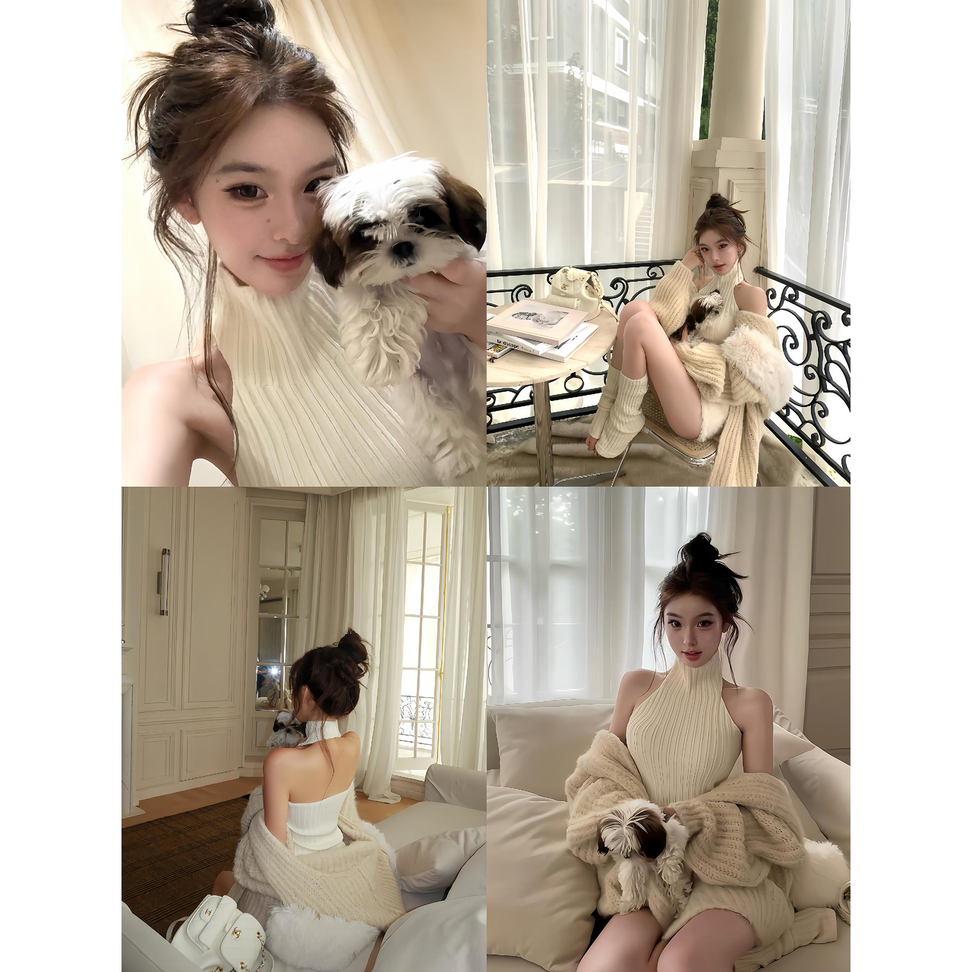 OYFF凡凡来咯【云朵慕斯】半高领针织无袖背心/短裤/开衫毛衣套装