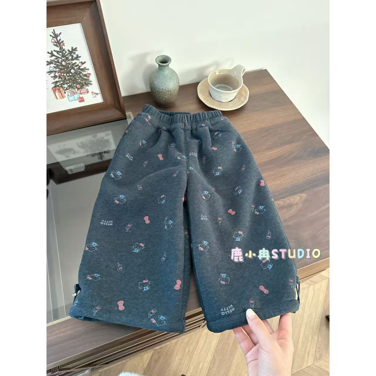 【鹿小冉】韩版女童可爱卡通加绒加厚卫裤2025儿童冬款休闲裤6087