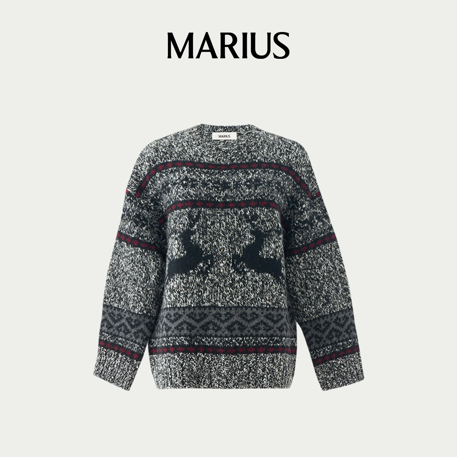 -M-'探雪麋鹿'麋鹿夹花针织套衫