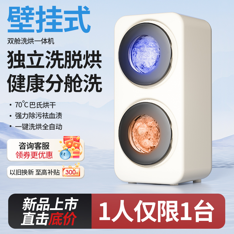 壁挂式双舱仓分桶内衣洗衣机专用全自动洗烘一体小型迷你洗袜子机