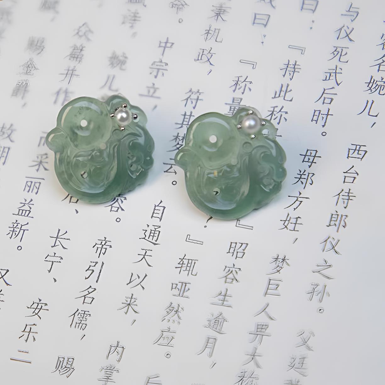 翡翠龙纹特色耳饰古风耳钉时尚气质款