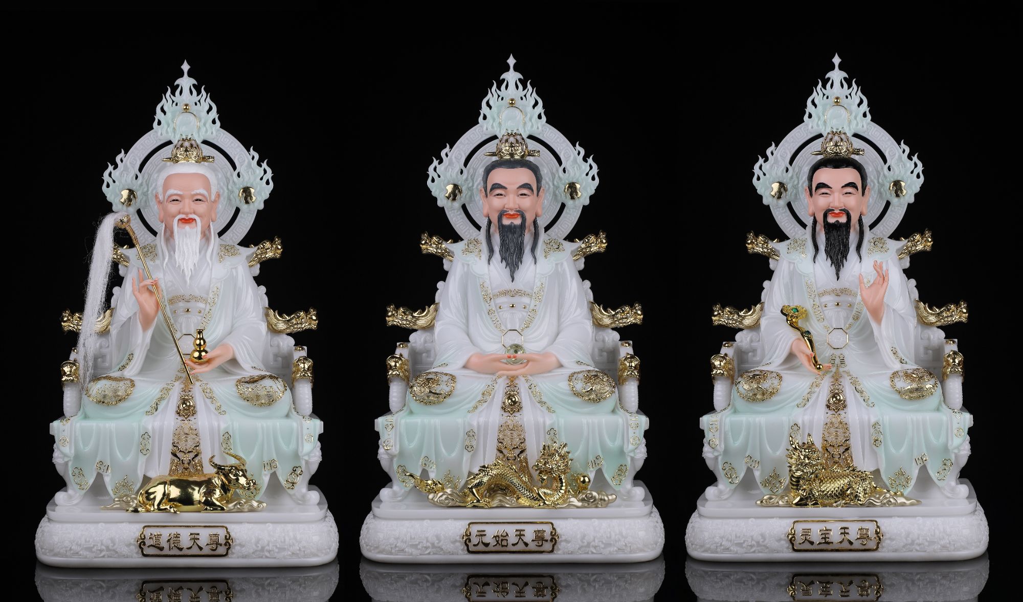 合成汉白玉天青三清道祖神像太上老君元始灵宝天尊祖师爷摆件