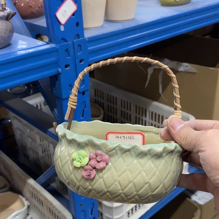 陶瓷花盆单场满9.9发14*9.5*6.5绿