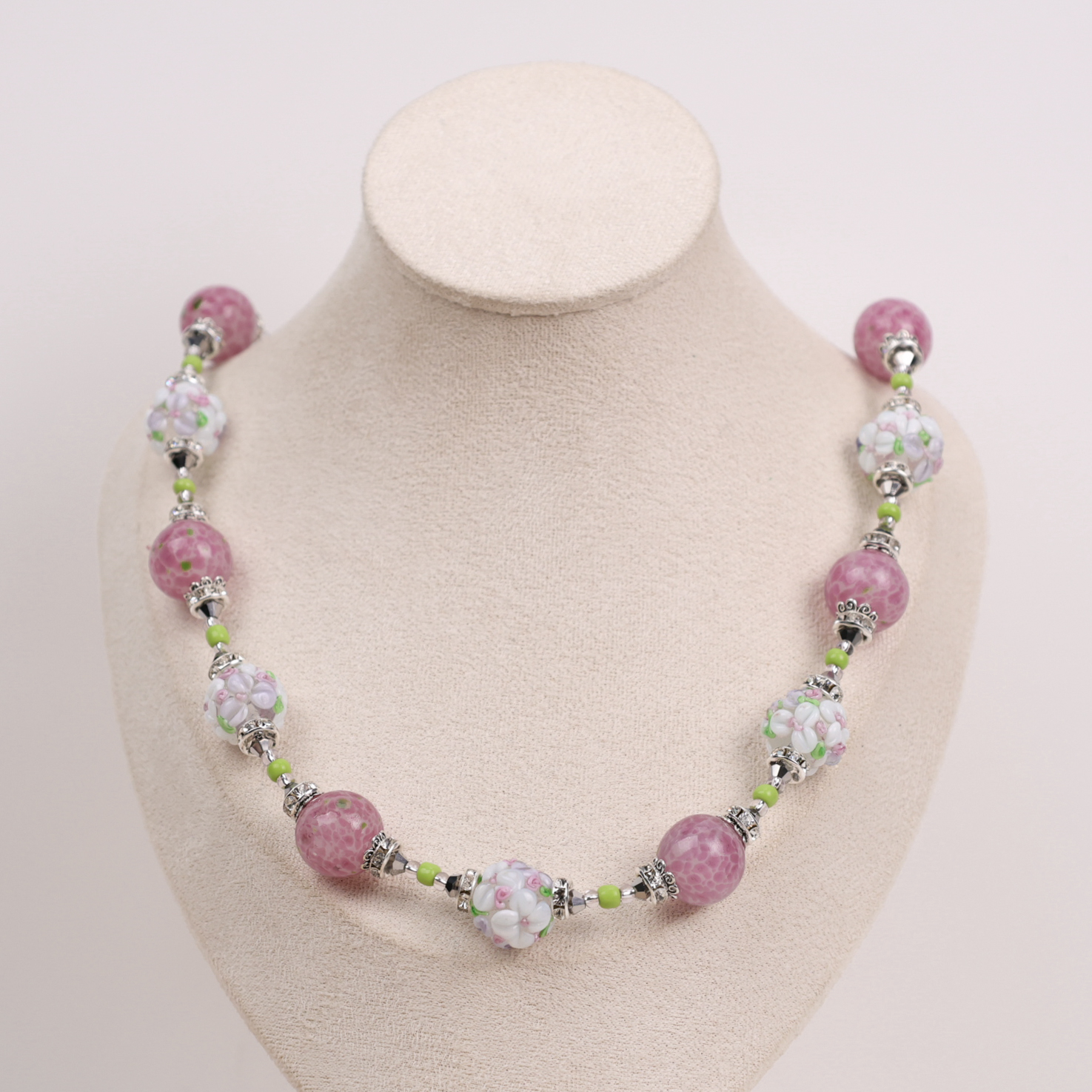 合金项链 玉楼东合金项链 LZ1268 老料粉蛙粉白琉璃项链51cm