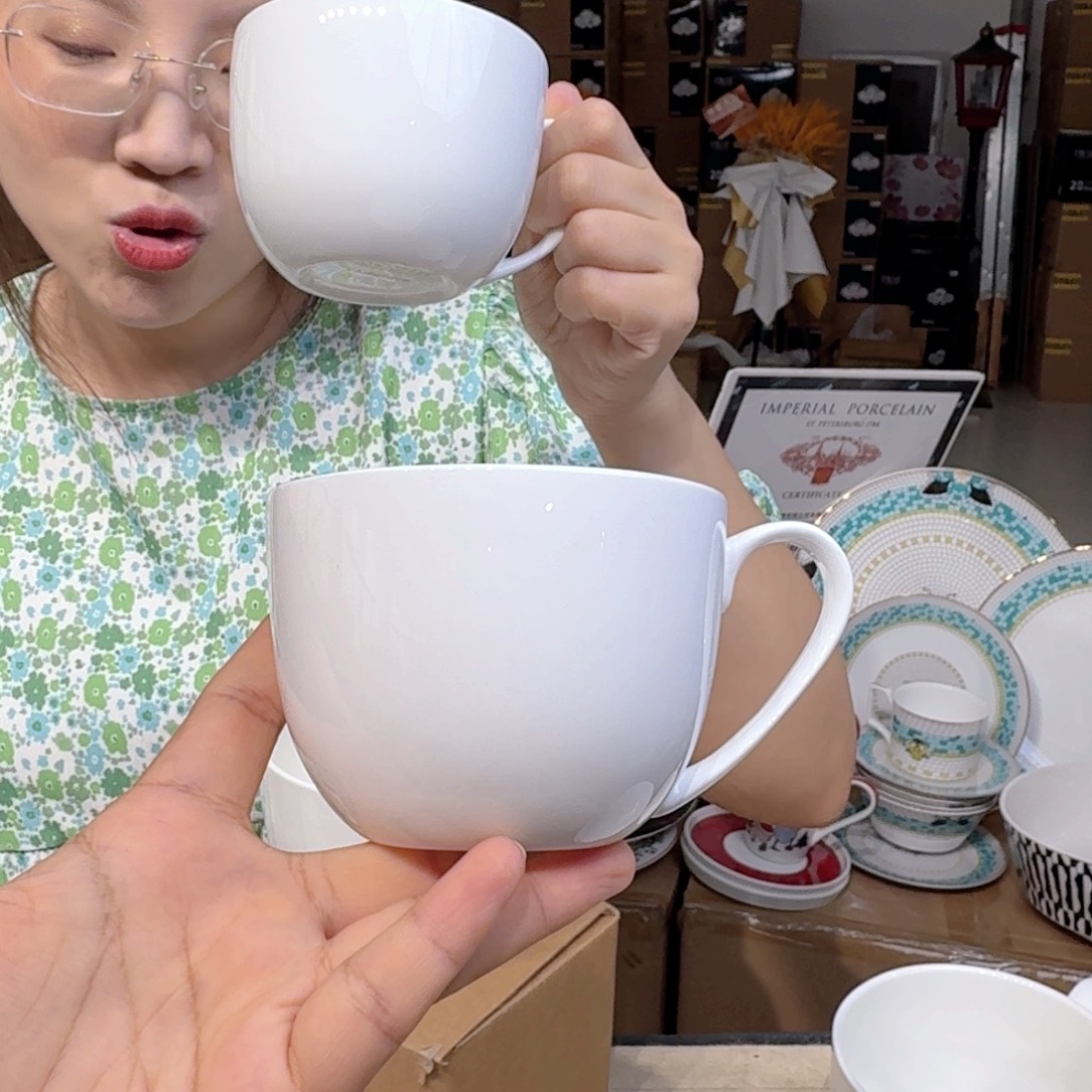 骨瓷高骨咖啡杯300ml2个外贸尾单