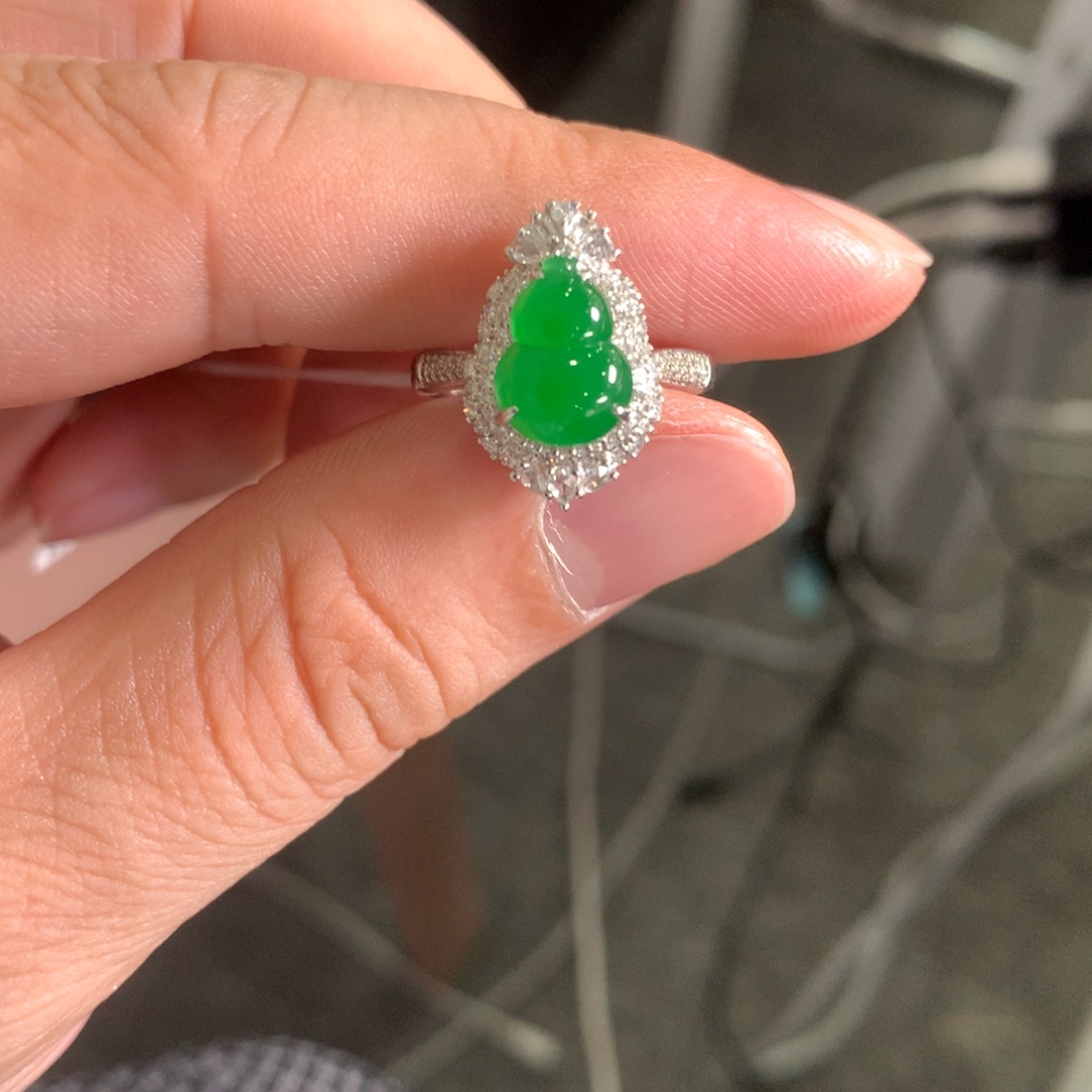 翡翠18K金镶嵌戒指两用款