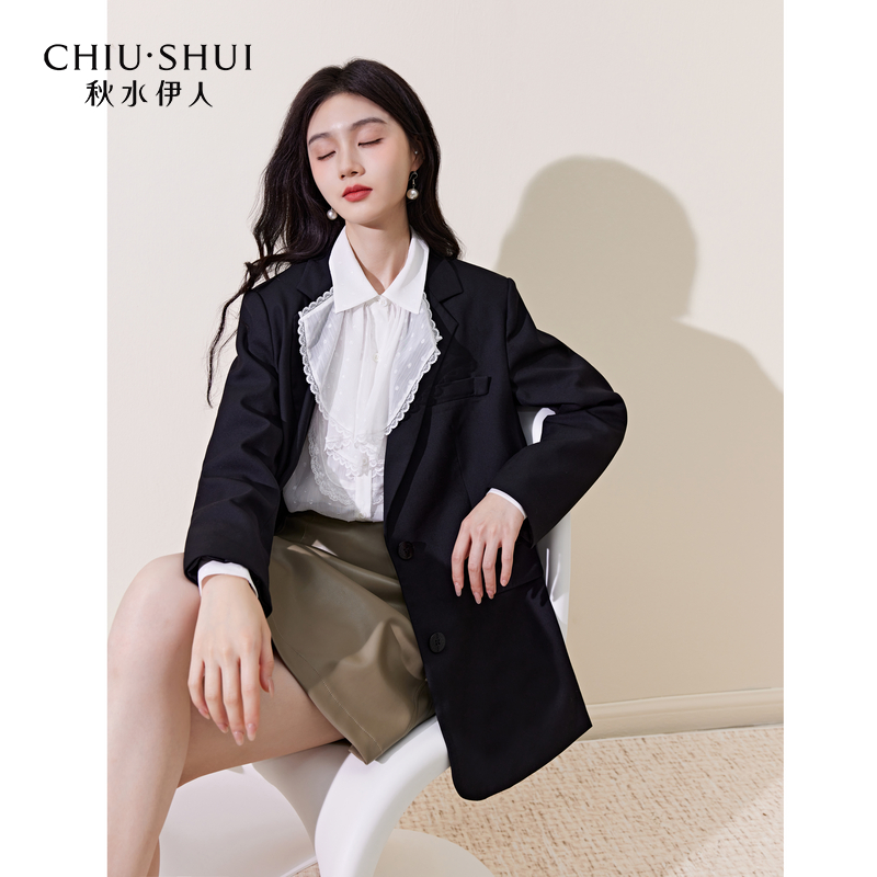 【丽公主】秋水伊人经典黑色正肩西装外套秋西服623307B070054