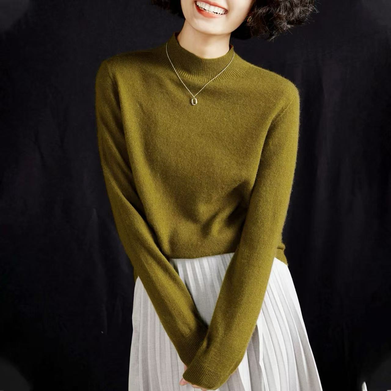 全毛高货~无缝100%羊毛~胸98-150长66时尚基础套头针织上衣 3470