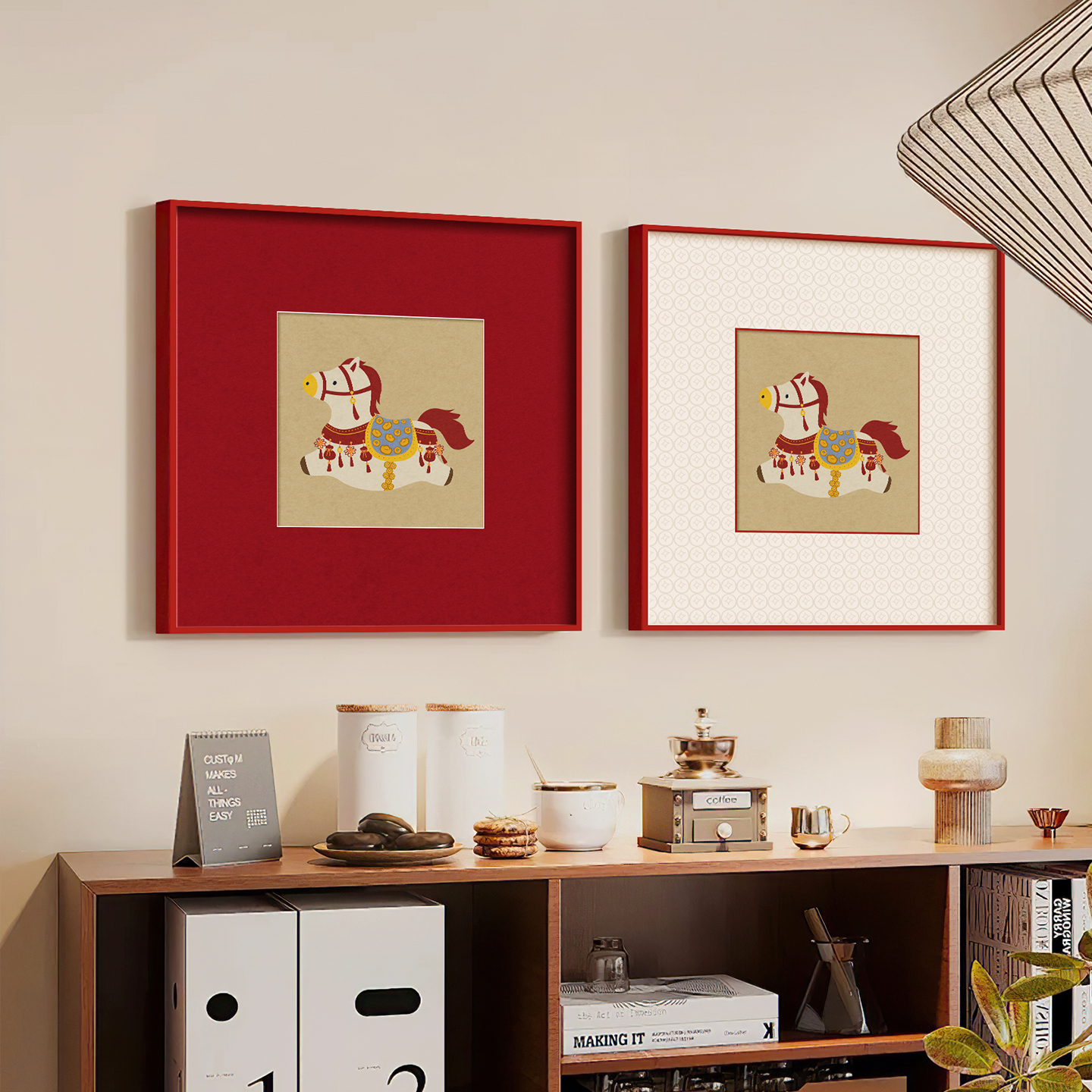 2026马年挂画客厅餐厅小马喜庆装饰画玄关卧室斗柜新年摆件摆画