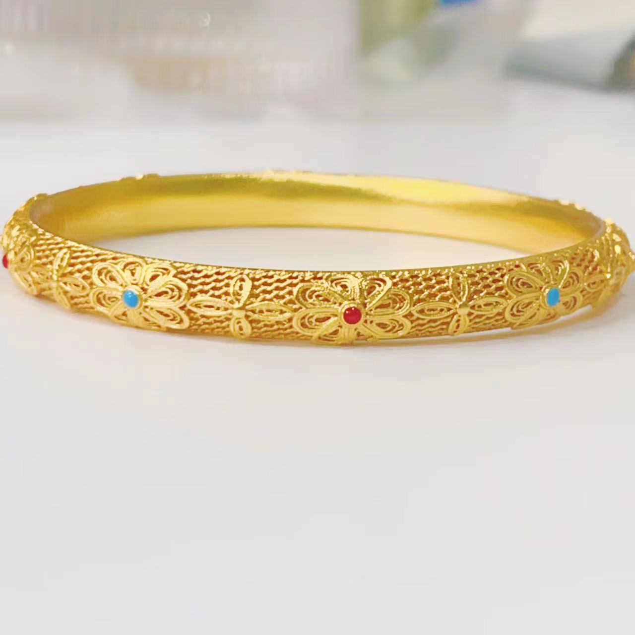 L-6078   足金古法精工镂空传承手镯