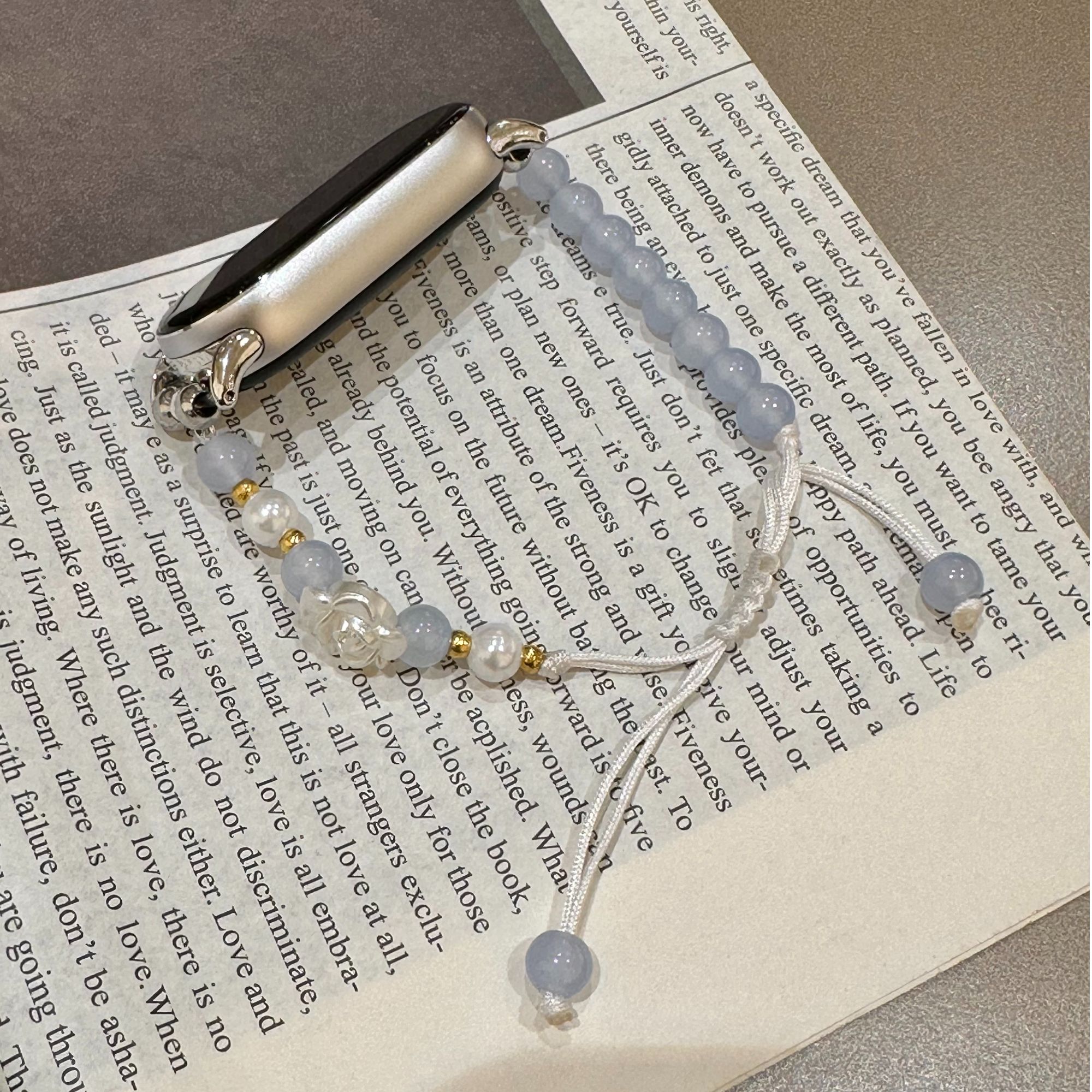 瑞馨宜灰月光蓝色玫瑰花适用小米手环10表带9新中式8/7/6/5/4腕带