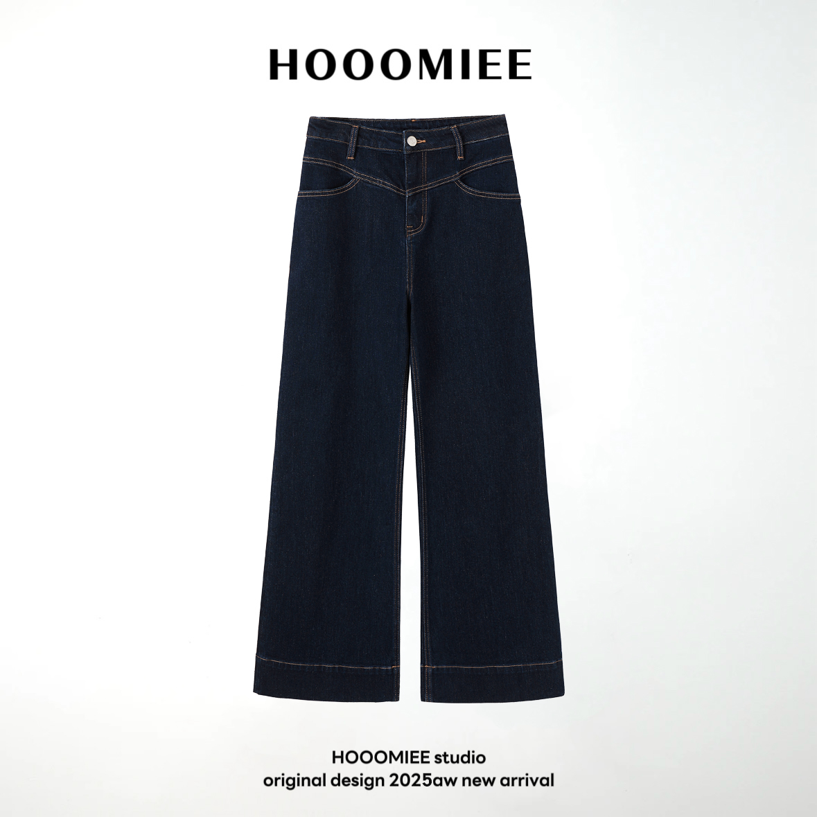 Hooomiee丹宁INS风春夏深色复古设计纯棉牛仔宽松水洗牛仔长裤013