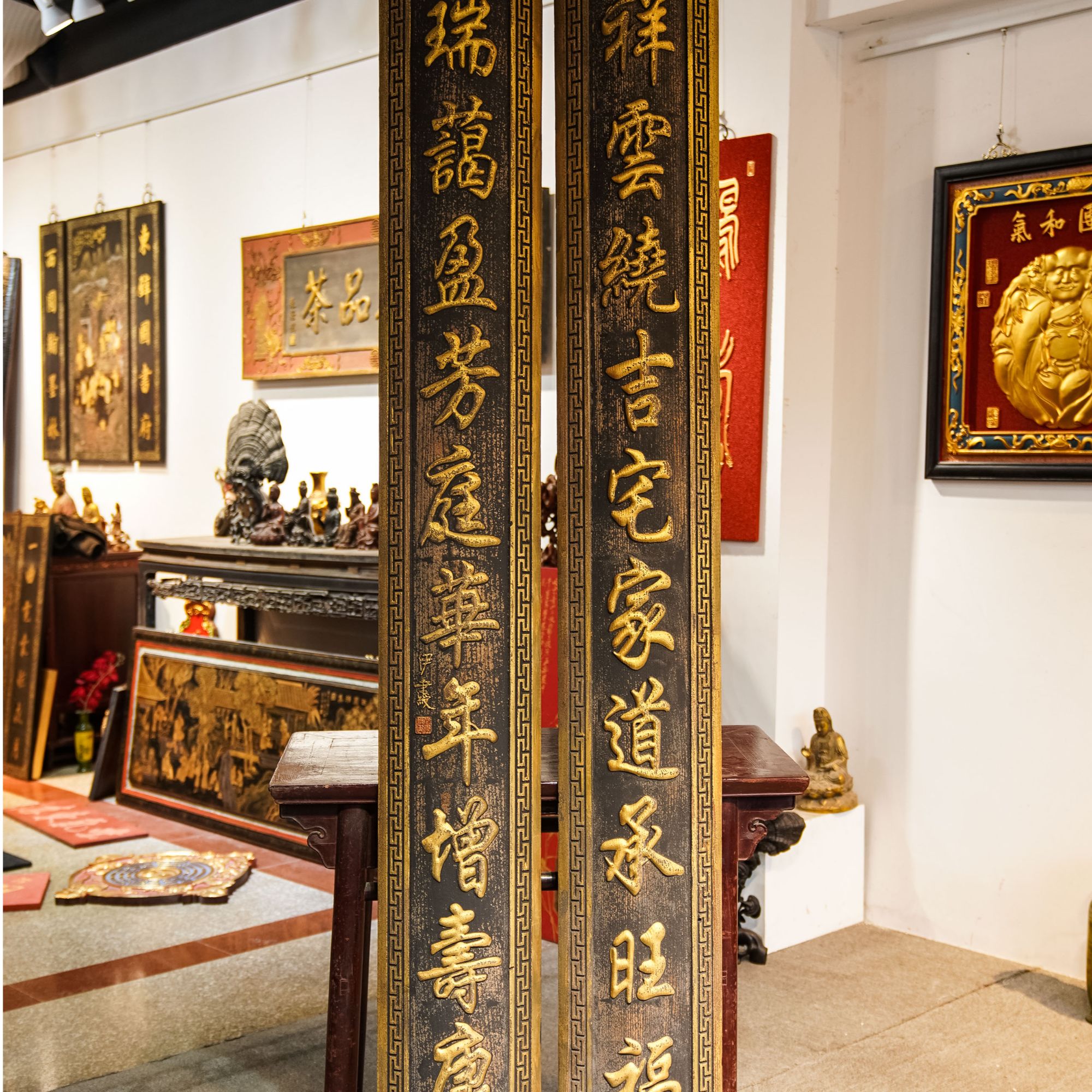 古建门匾抱柱工艺对联定制竖幅装饰雕刻 祥云绕吉