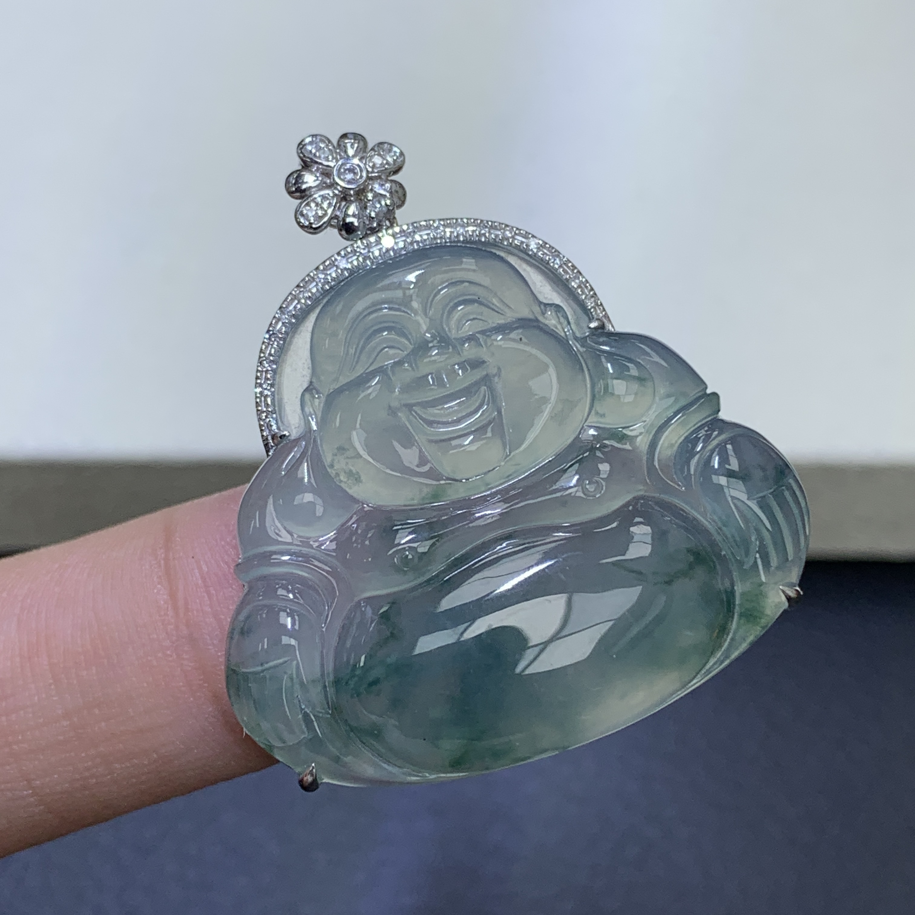 新品推荐·18k金高冰飘花佛公翡翠玉石缅A吊坠气质轻奢
