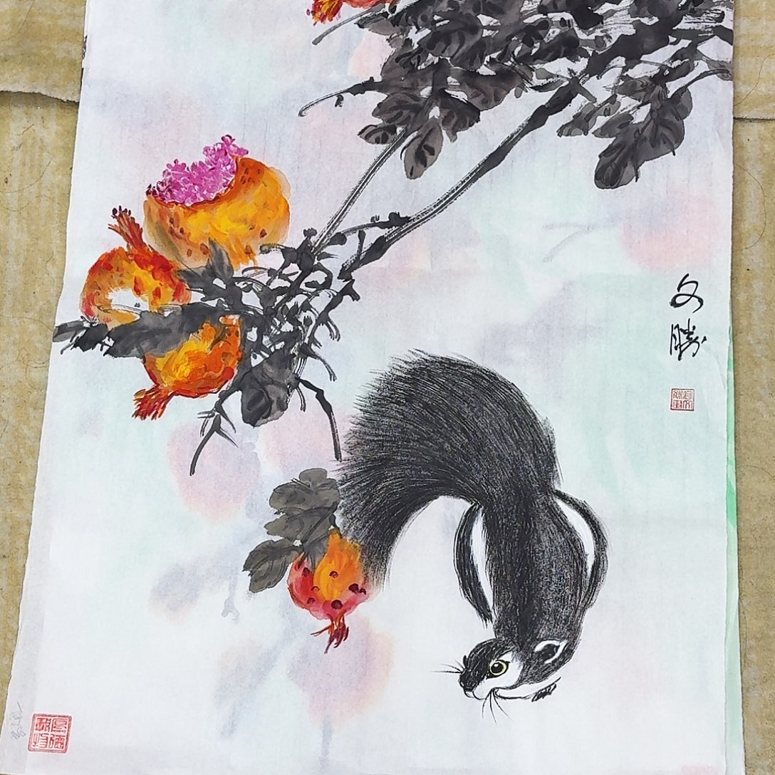 国画四尺三开花鸟