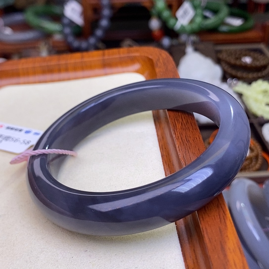 和田玉浓烟紫手镯56.4圈口未镶嵌