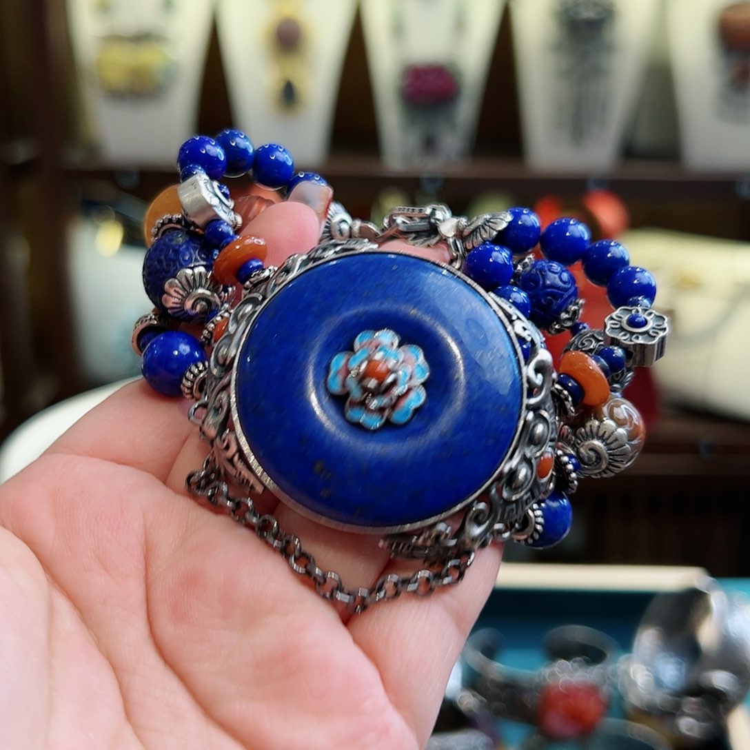 青金石手链银S925镶嵌古风