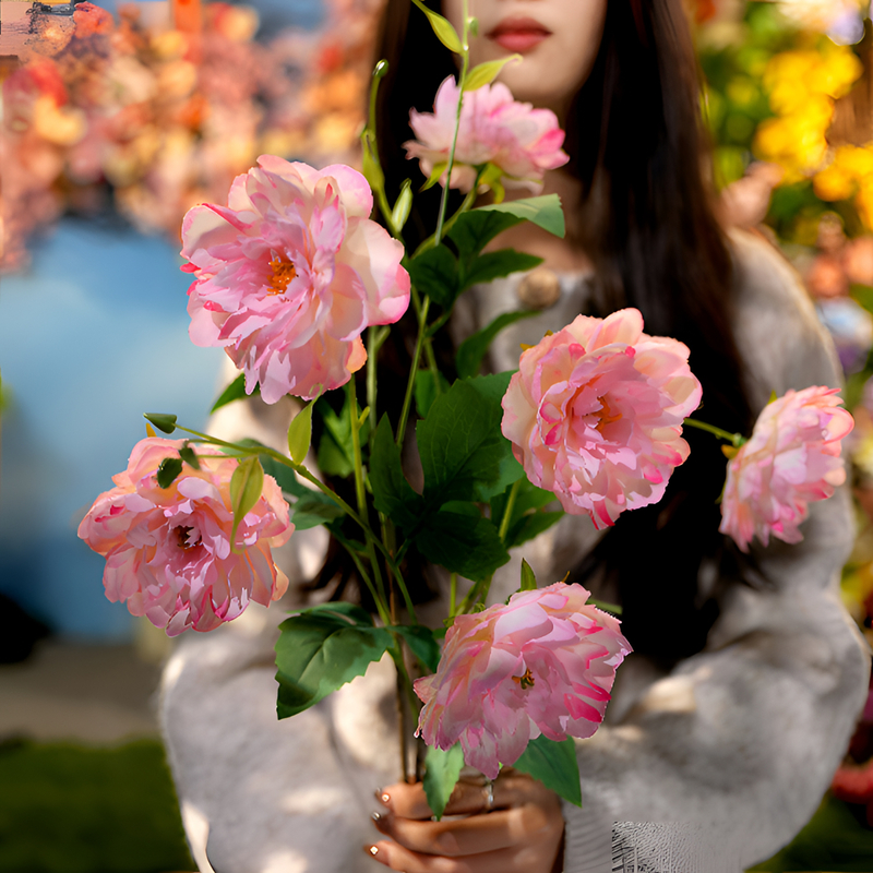 粉依兰仿真花带扎染牡丹婚礼堂装饰娟花背景插花路引花球DIY装饰