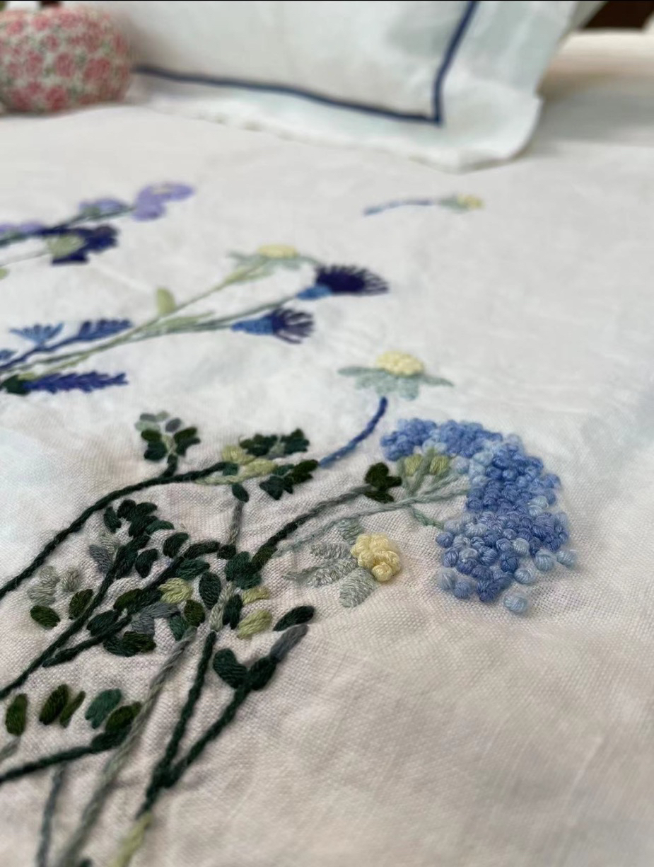 【暮秋汉麻四件套】雨露色高端高克重非遗手绣定制版