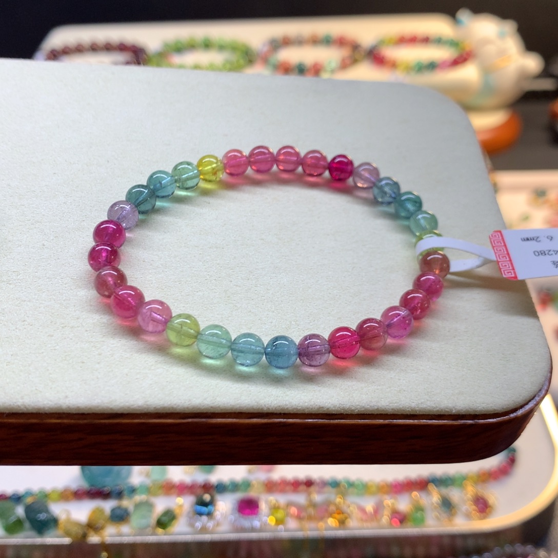 m***o手串未镶嵌碧玺荧光彩虹碧玺手链6.2mm