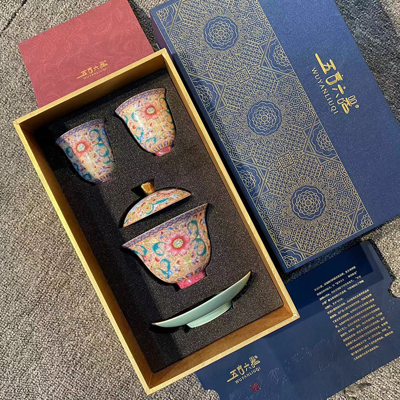 五言六器-花开盛世一盖碗两杯CC5227