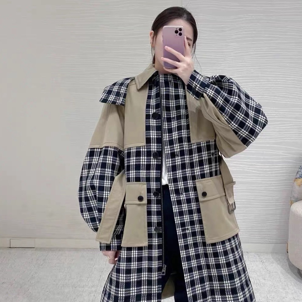 未使用 DIOR/迪奥 D500546/未使用/千鸟格拼接棉服大衣/迪奥大衣