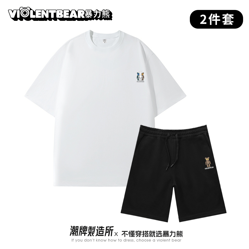 Violentbear/暴力熊新款透气男女同款休闲套装时尚短袖短裤2688