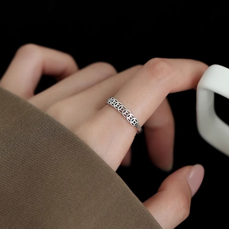 铜合金戒指 轻奢原创小众高级感（半圈铜币）开口网红ins可调节戒指