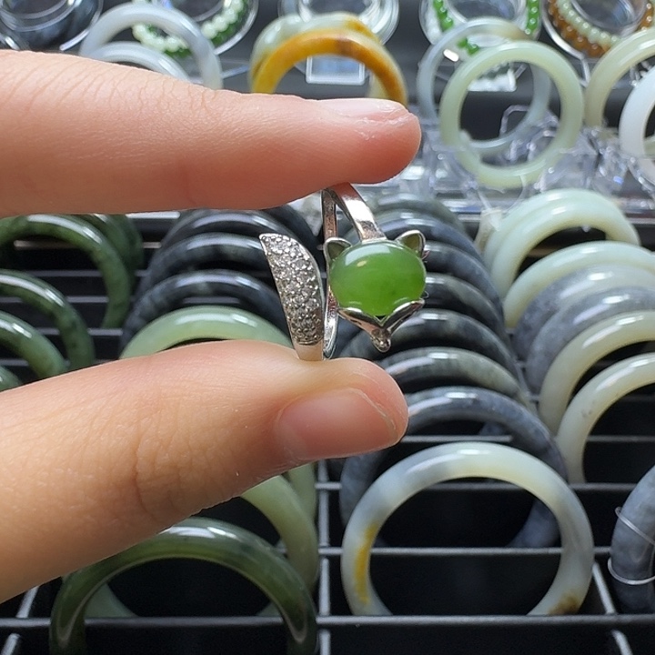 和田玉银S925镶嵌戒指