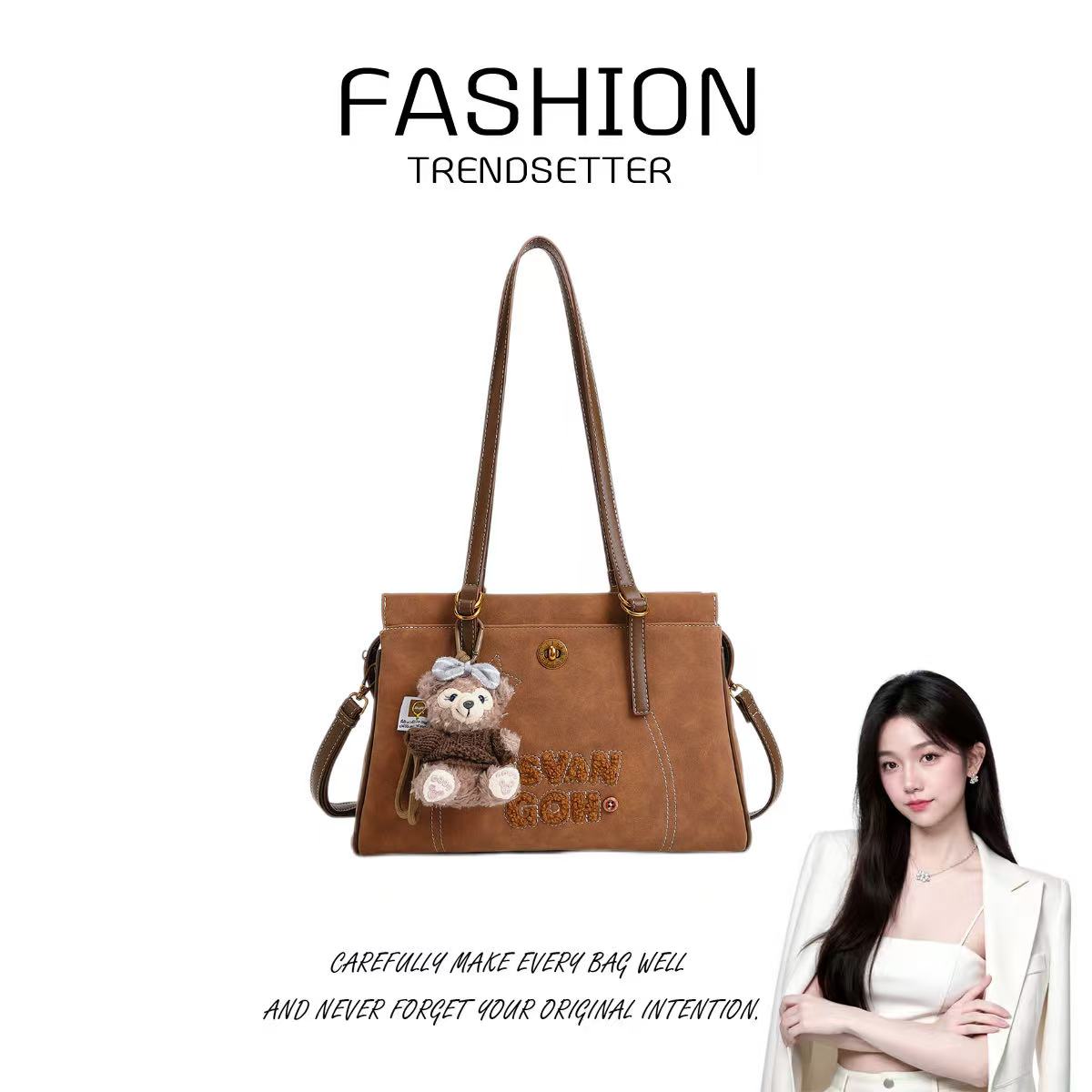 【糖糖严选】2025新款简约复古腋下纯色单肩斜跨包（带挂件）