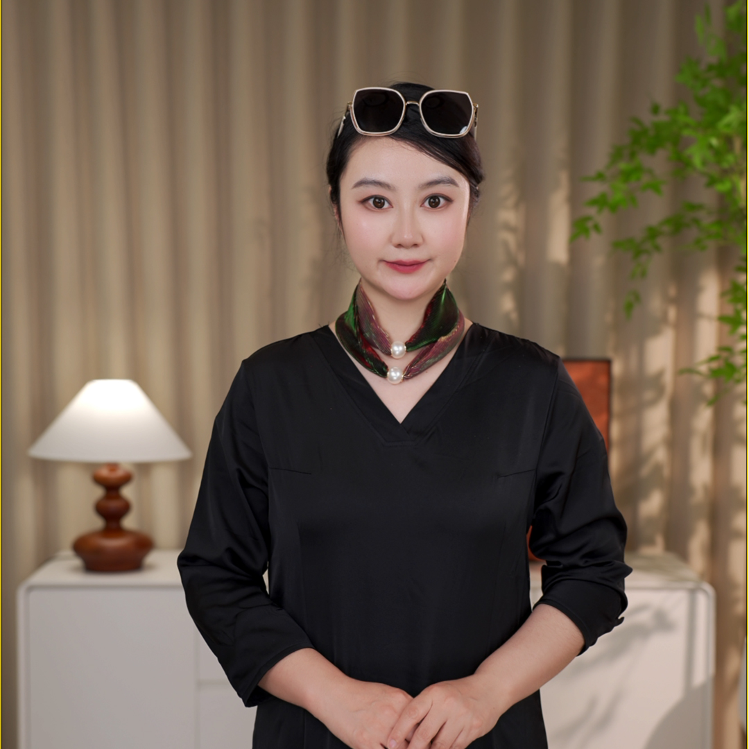 韩版新款百搭亮丝珠珠脖颈时尚炫彩小丝巾