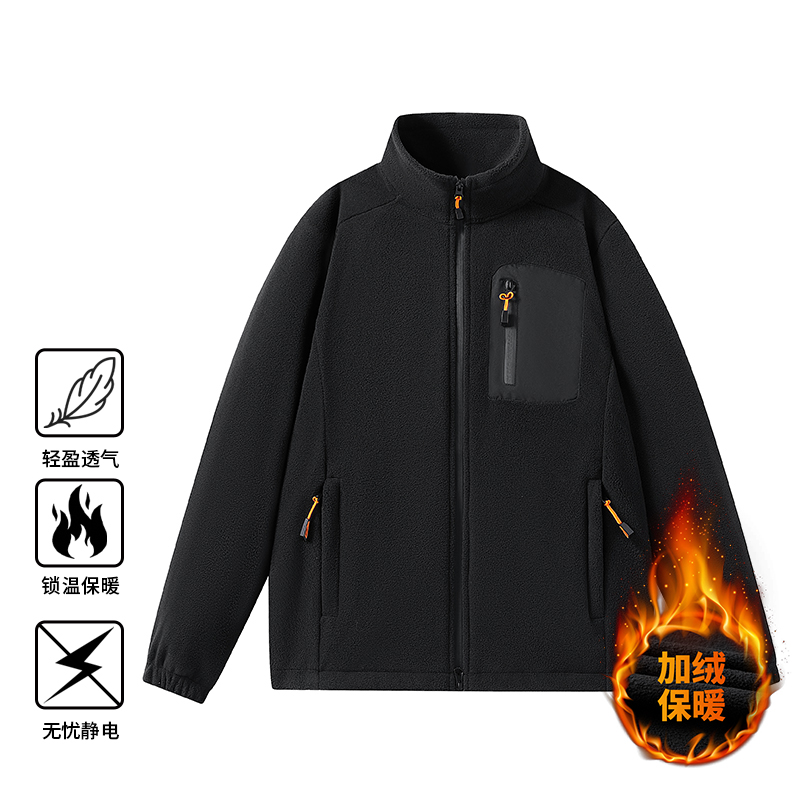 男女同款抓绒衣摇粒绒休闲立领加绒衣情侣款夹克保暖短外套6188